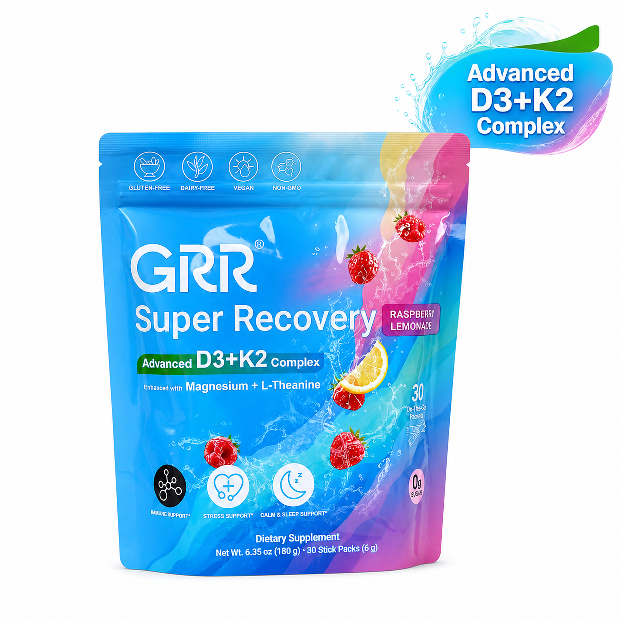 GRR Super Recovery Advanced D3+K2 Complex with Magnesium Glycinate & L-Theanine Supports Bone Immune & Daily Wellness